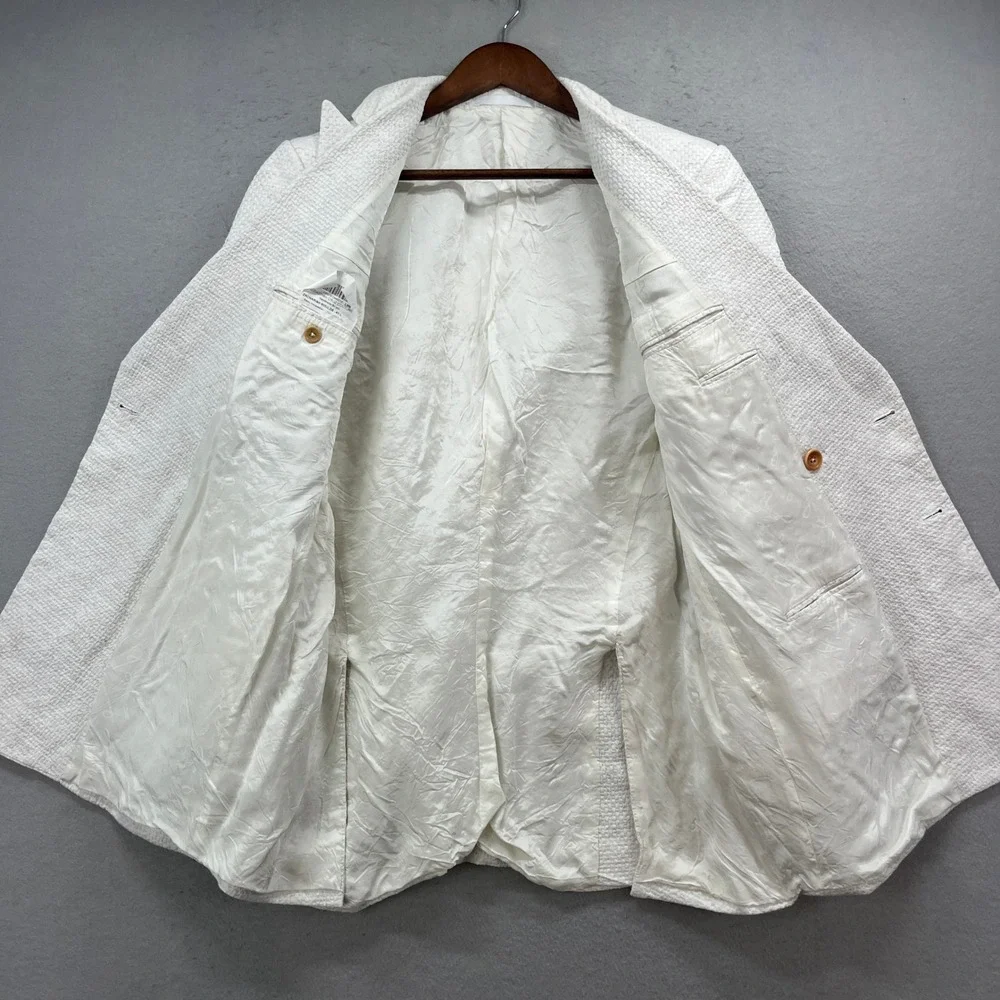 Sebastian Cruz Couture Blazer Men 40L White Double Breasted Textured Luxury Prep